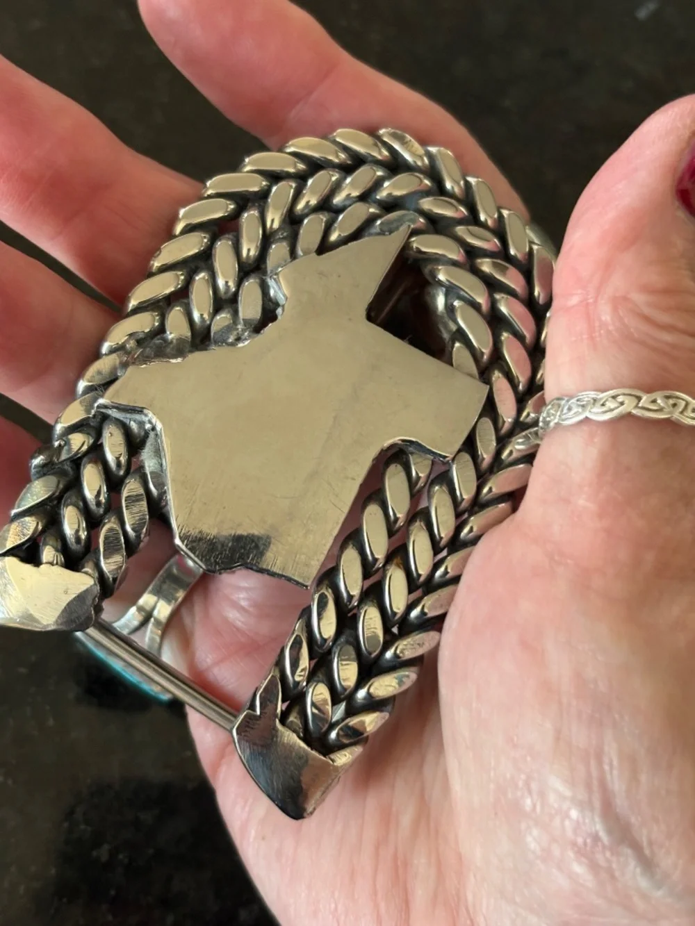 🤠 Handcrafted Artisan Texas State Chain Link Belt Buckle • Silver Tone